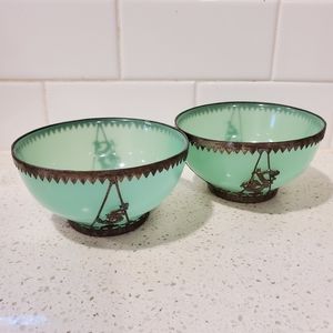 Vintage Pewter Asian Jadeite Mint trinket bowl